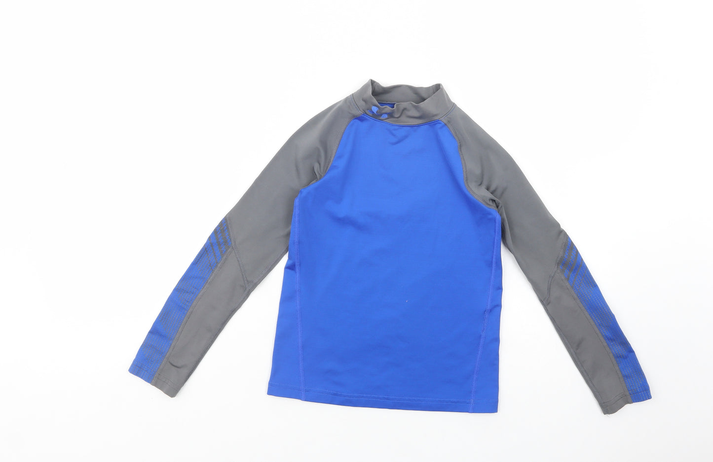 Under armour Boys Blue Colourblock Polyester Pullover T-Shirt Size 8-9 Years Mock Neck Pullover