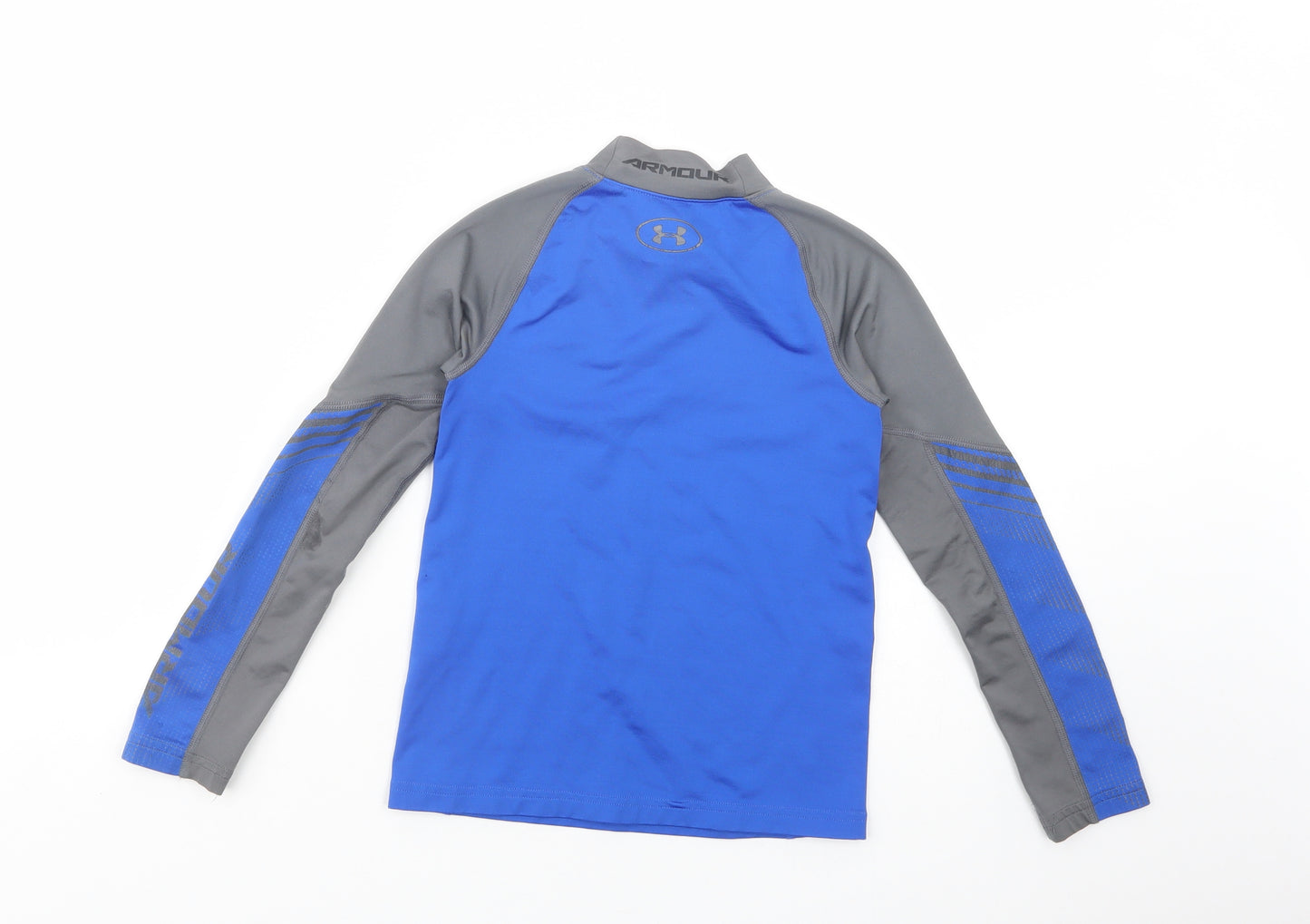 Under armour Boys Blue Colourblock Polyester Pullover T-Shirt Size 8-9 Years Mock Neck Pullover