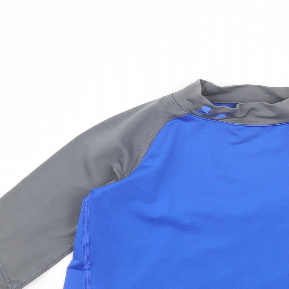 Under armour Boys Blue Colourblock Polyester Pullover T-Shirt Size 8-9 Years Mock Neck Pullover
