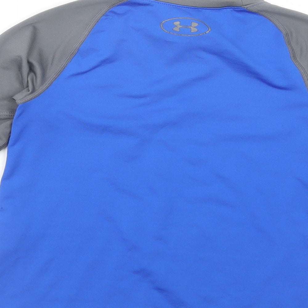 Under armour Boys Blue Colourblock Polyester Pullover T-Shirt Size 8-9 Years Mock Neck Pullover