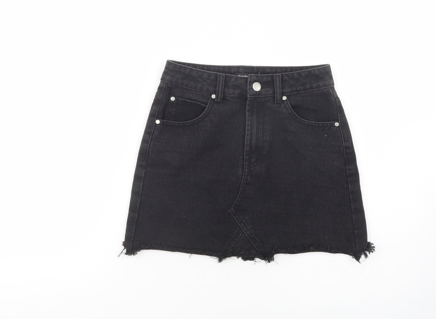 Boohoo Womens Black  Cotton Mini Skirt Size 4   Button