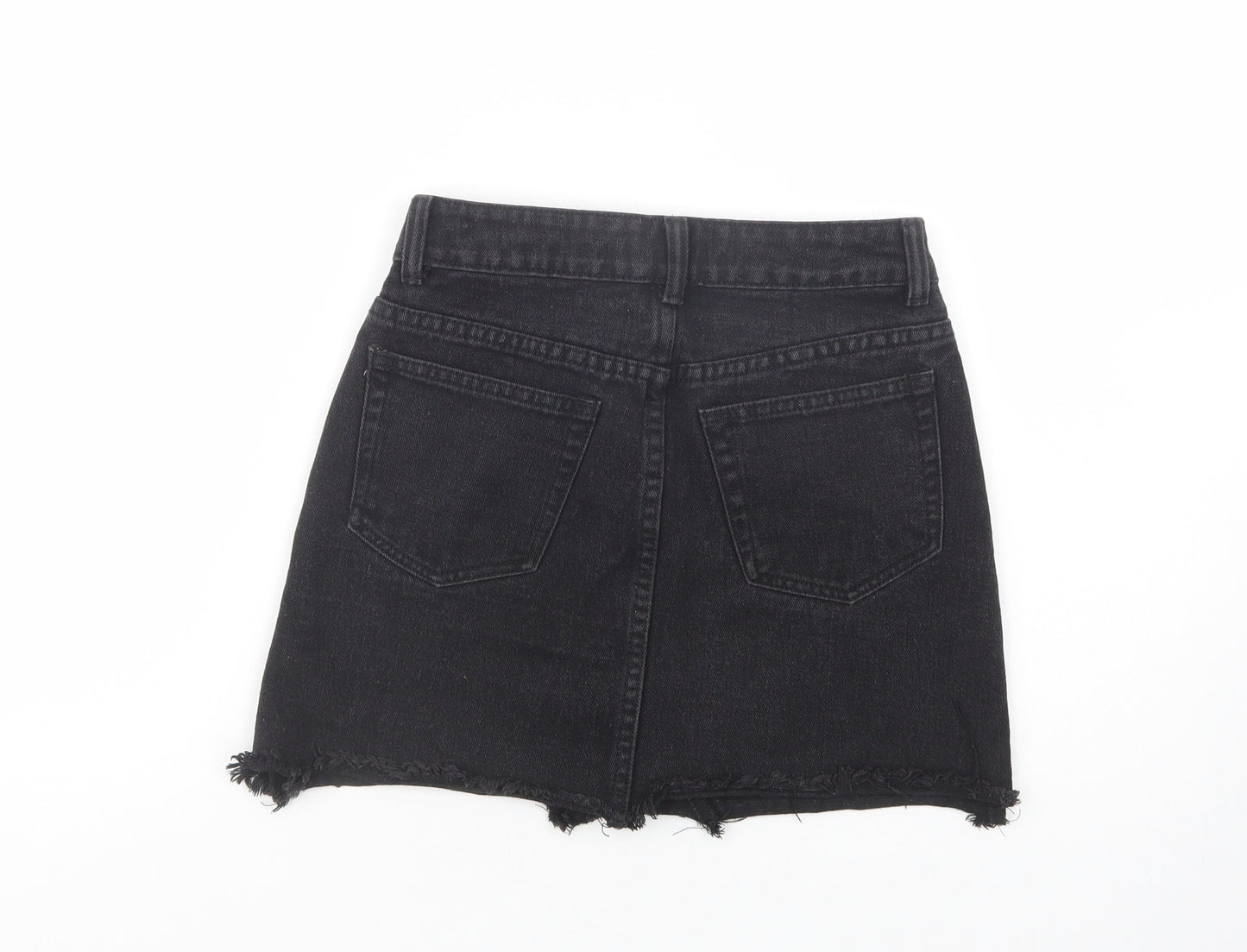 Boohoo Womens Black  Cotton Mini Skirt Size 4   Button
