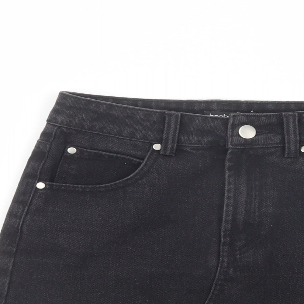 Boohoo Womens Black  Cotton Mini Skirt Size 4   Button