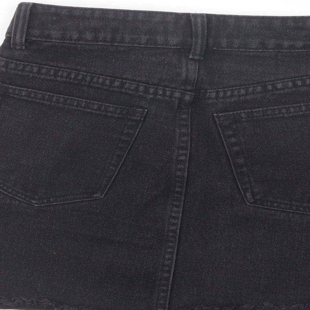 Boohoo Womens Black  Cotton Mini Skirt Size 4   Button