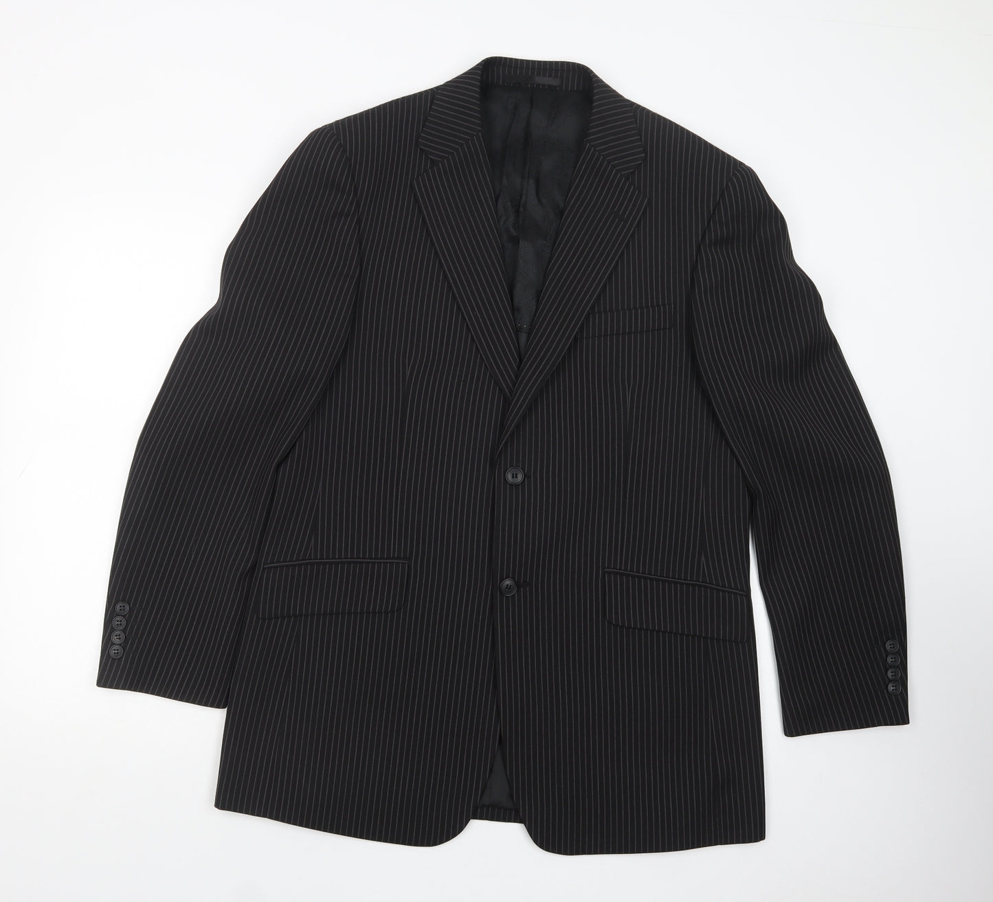 Milan Collection Mens Black Striped  Jacket Blazer Size 40  Button