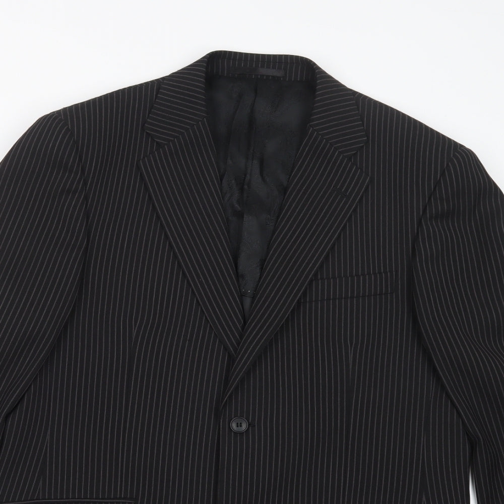 Milan Collection Mens Black Striped  Jacket Blazer Size 40  Button