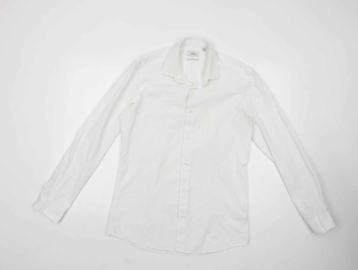 NEXT Mens White  Polyester  Dress Shirt Size 15.5 Collared Button