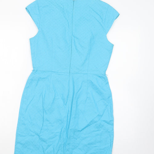 Oasis Womens Blue  Cotton Pencil Dress  Size 10  Boat Neck Zip
