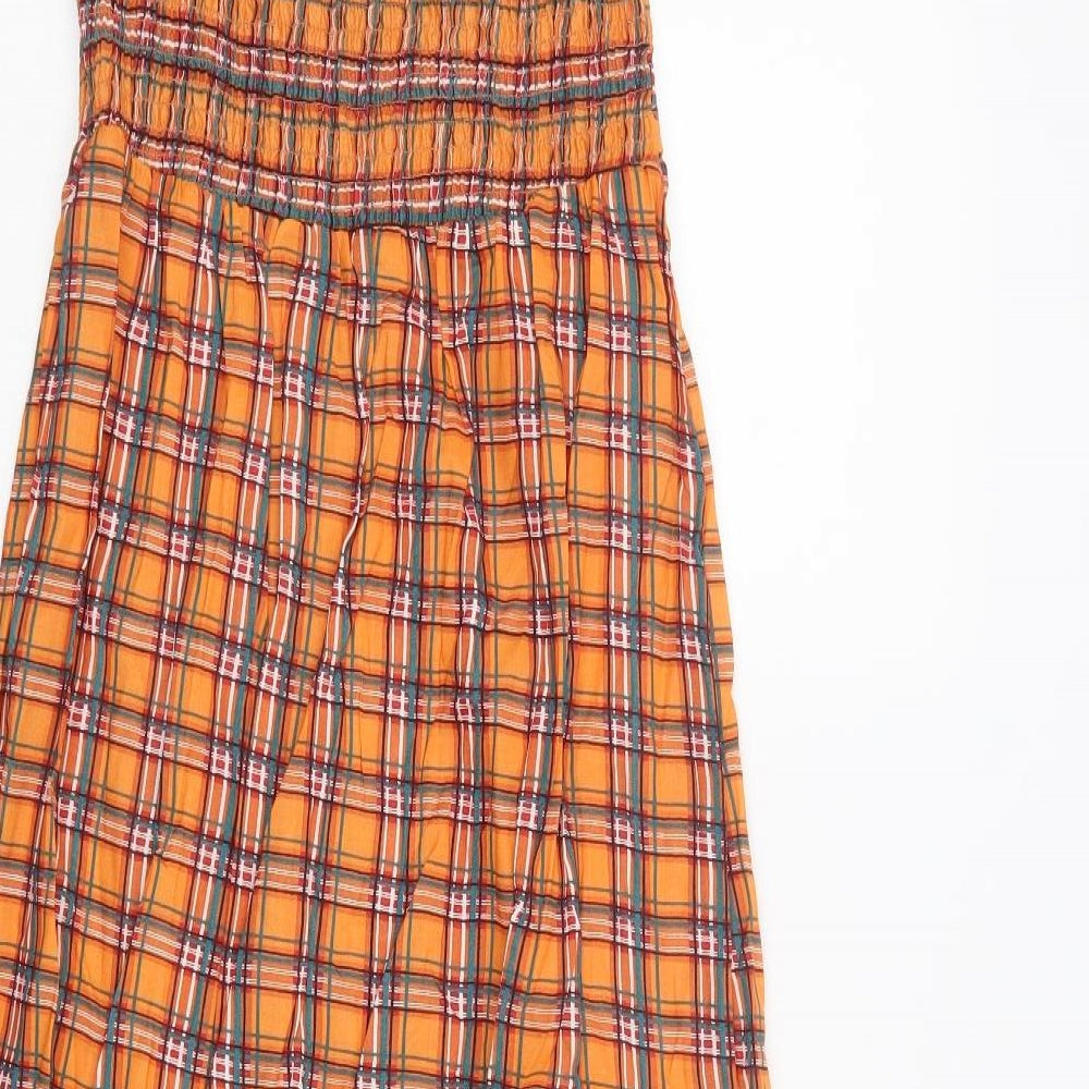 Select Womens Orange Plaid Viscose A-Line  Size 16  Off the Shoulder Pullover