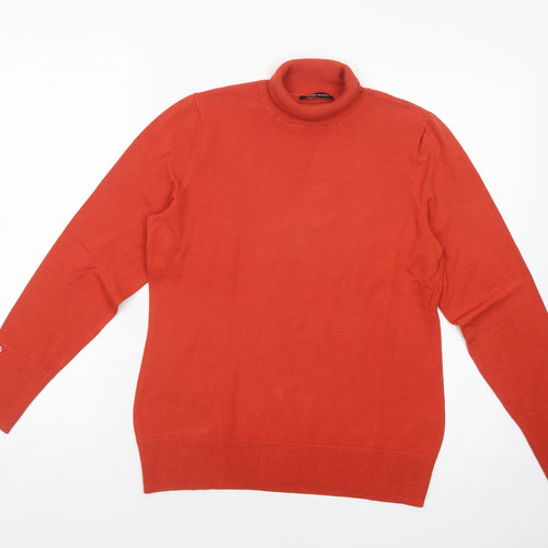 FRANK WALDER Womens Orange Roll Neck  Viscose Pullover Jumper Size 10
