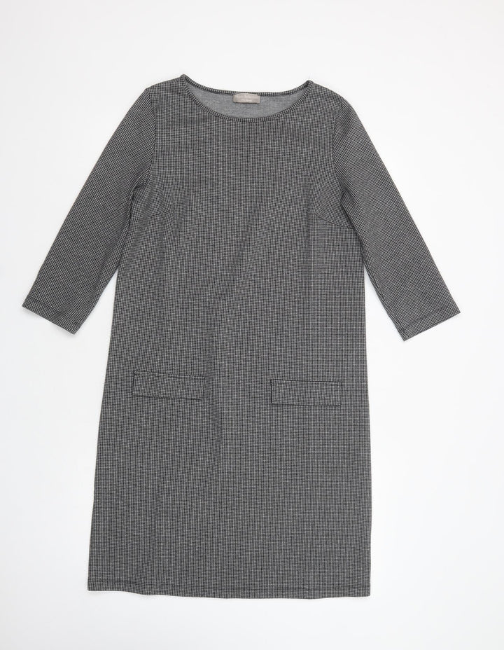Maria Bellentani Womens Grey Houndstooth Viscose Shift Size S Boat Neck Pullover
