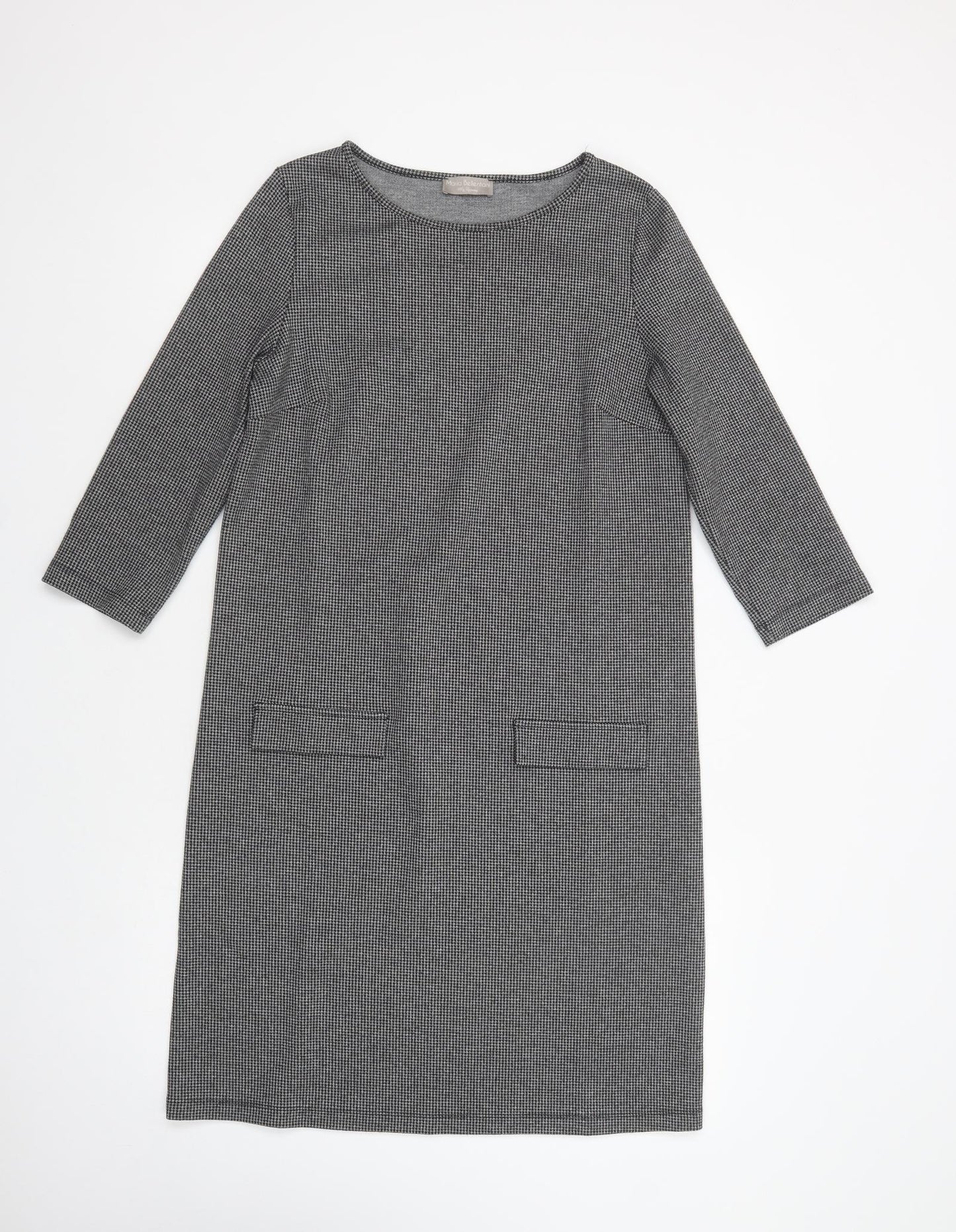 Maria Bellentani Womens Grey Houndstooth Viscose Shift  Size S  Boat Neck Pullover