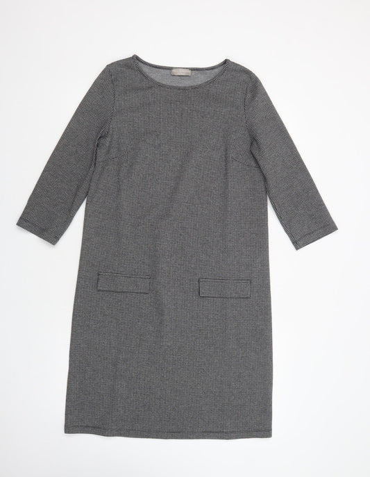 Maria Bellentani Womens Grey Houndstooth Viscose Shift  Size S  Boat Neck Pullover
