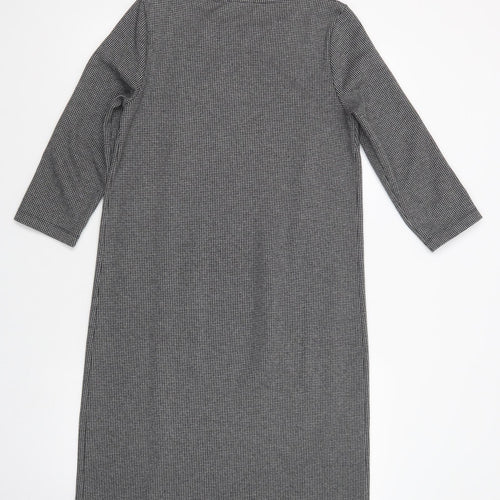 Maria Bellentani Womens Grey Houndstooth Viscose Shift  Size S  Boat Neck Pullover