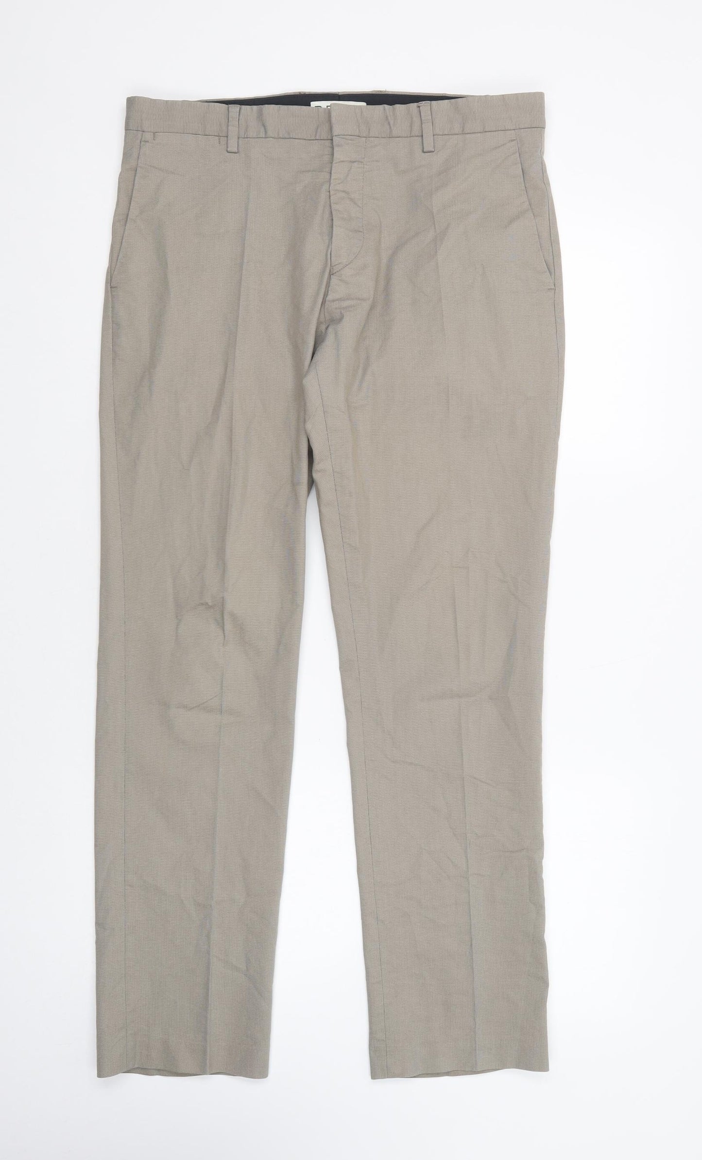 Reiss Mens Beige  Cotton Chino Trousers Size 32 in L32 in Regular Button