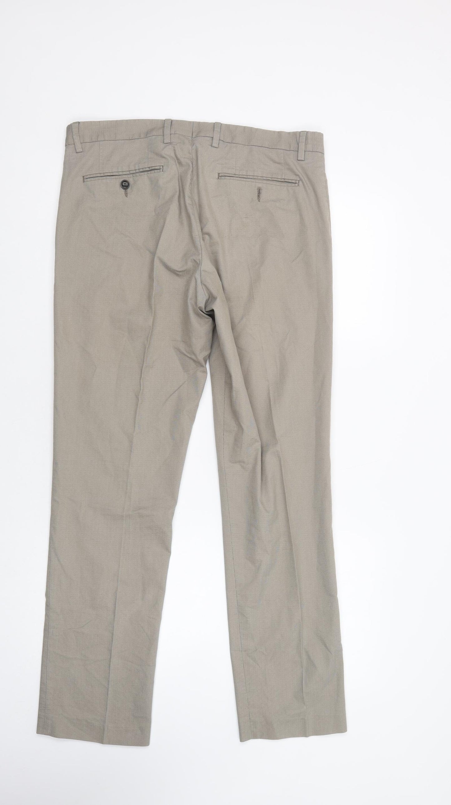 Reiss Mens Beige  Cotton Chino Trousers Size 32 in L32 in Regular Button