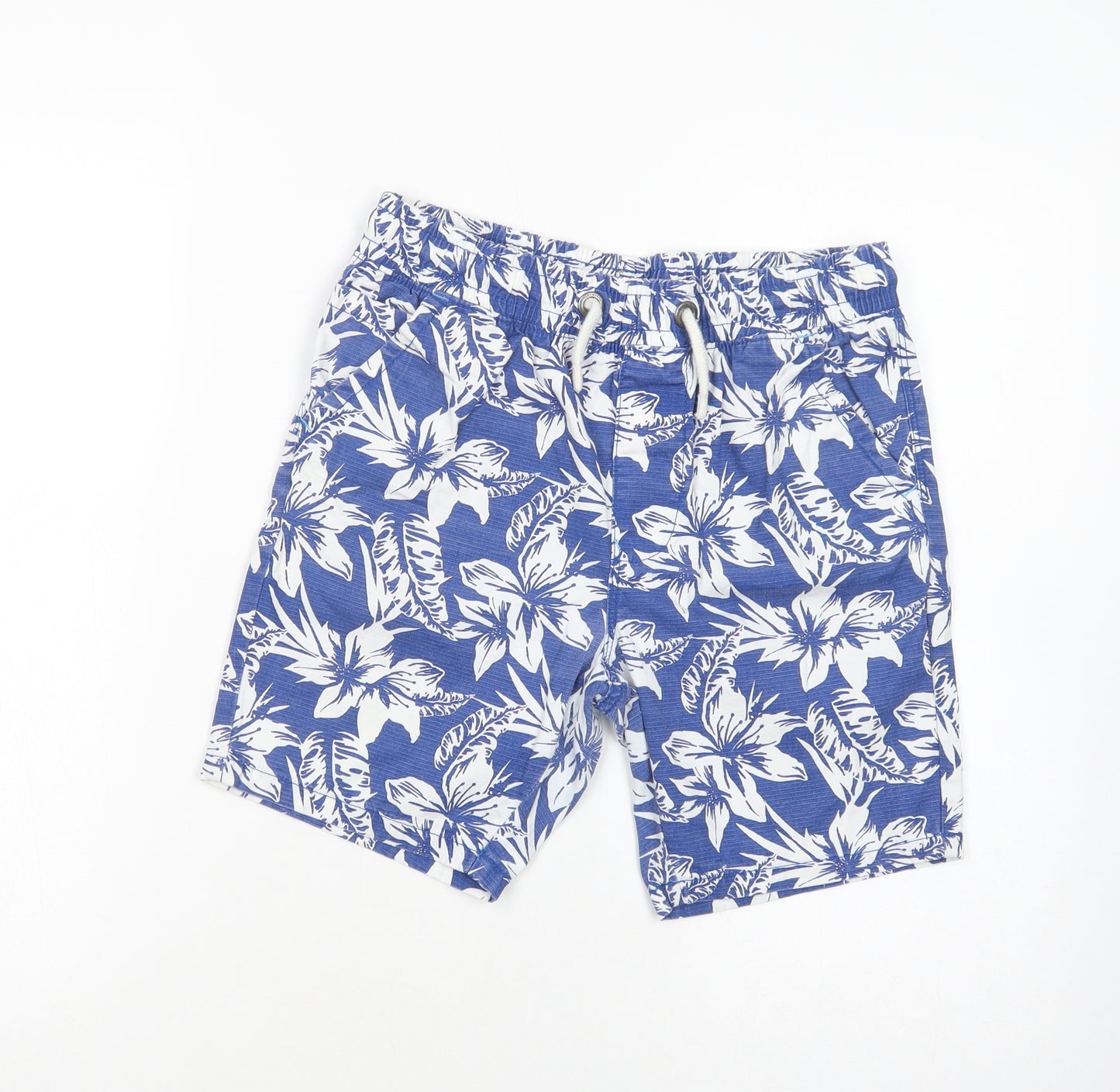 NEXT Boys Blue Floral Cotton Bermuda Shorts Size 12 Years  Regular Drawstring