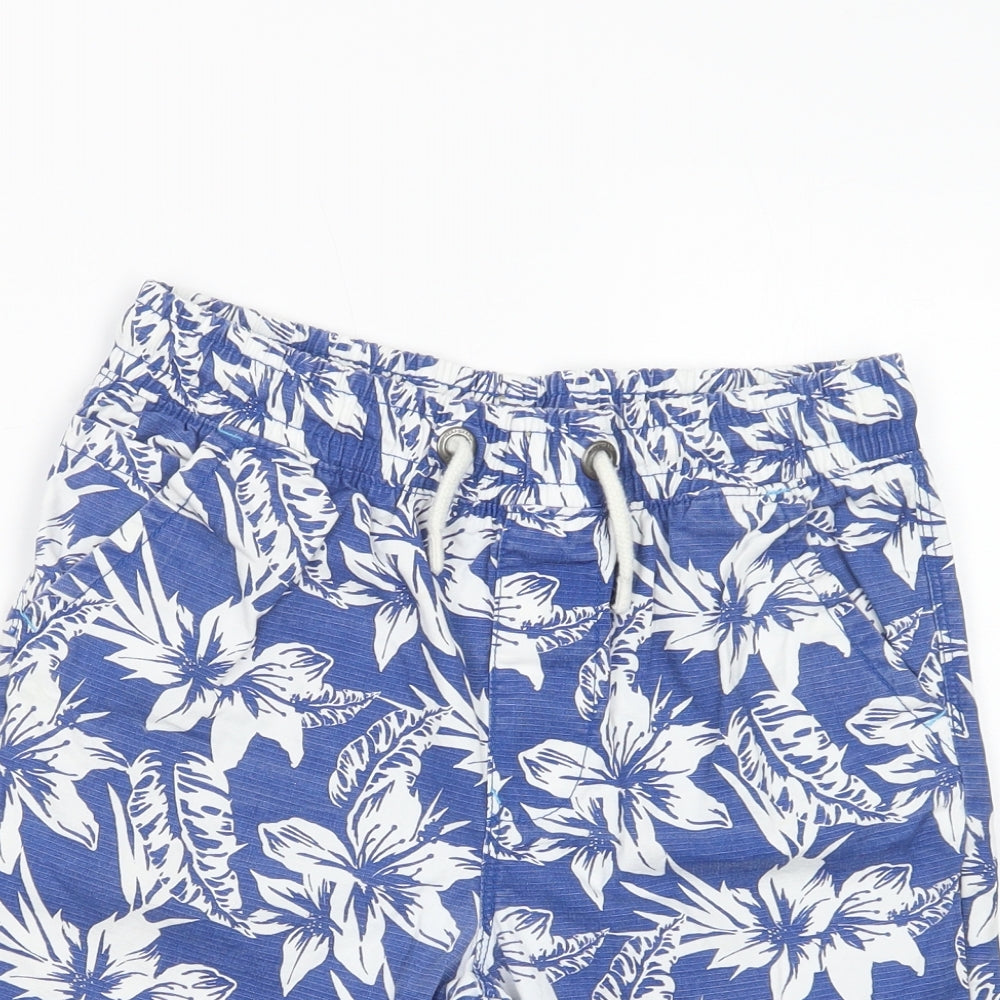 NEXT Boys Blue Floral Cotton Bermuda Shorts Size 12 Years  Regular Drawstring