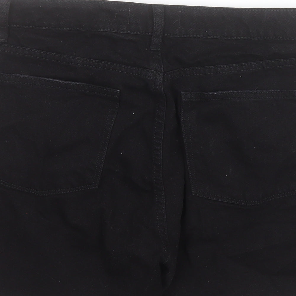 Primark Womens Black  100% Cotton Boyfriend Shorts Size 12 L5 in Regular Zip - Distressed
