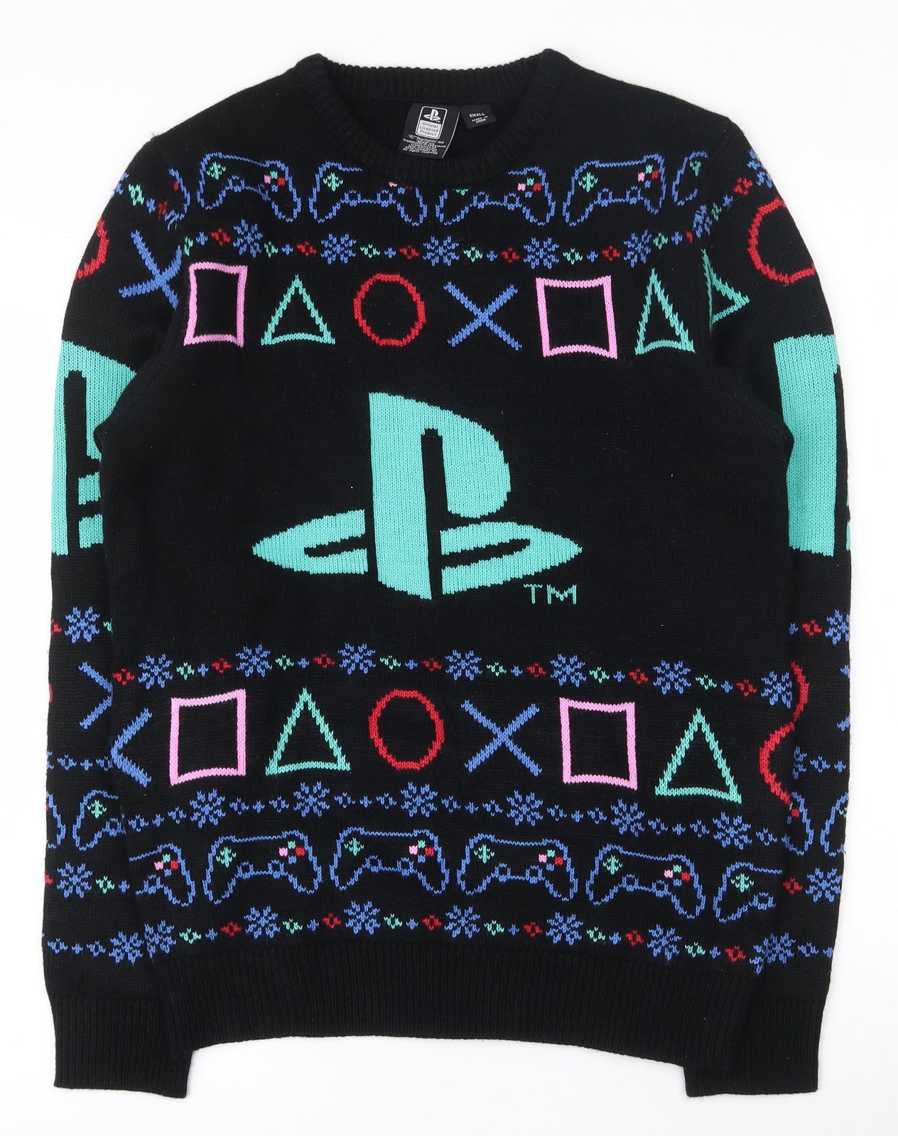 Primark Mens Black Crew Neck  Acrylic Pullover Jumper Size S