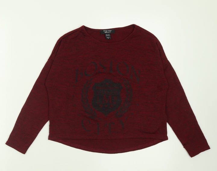 New Look Girls Red  Polyester Basic Casual Size 10-11 Years Crew Neck Pullover - Boston