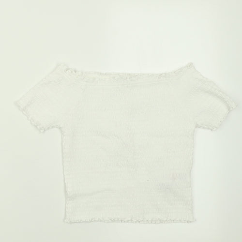 Primark Girls White  Cotton Cropped T-Shirt Size 11-12 Years Off the Shoulder Pullover