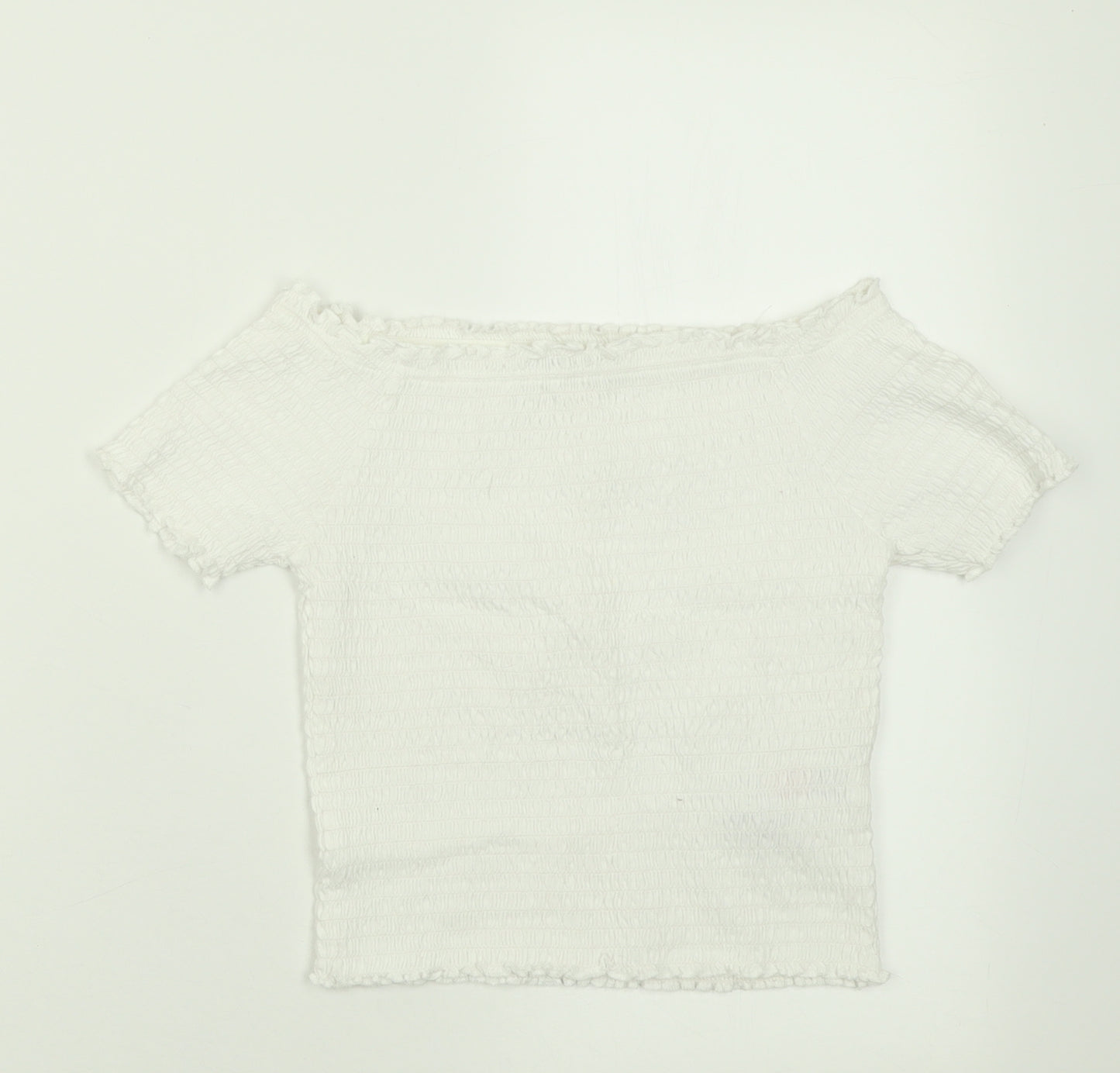 Primark Girls White  Cotton Cropped T-Shirt Size 11-12 Years Off the Shoulder Pullover