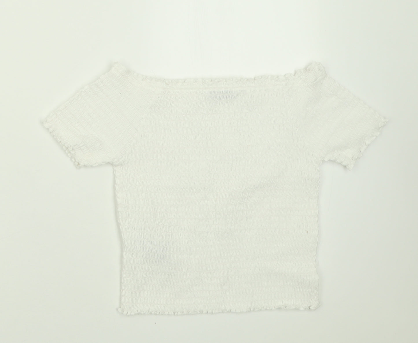 Primark Girls White  Cotton Cropped T-Shirt Size 11-12 Years Off the Shoulder Pullover