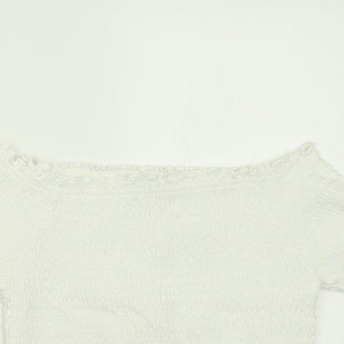 Primark Girls White  Cotton Cropped T-Shirt Size 11-12 Years Off the Shoulder Pullover