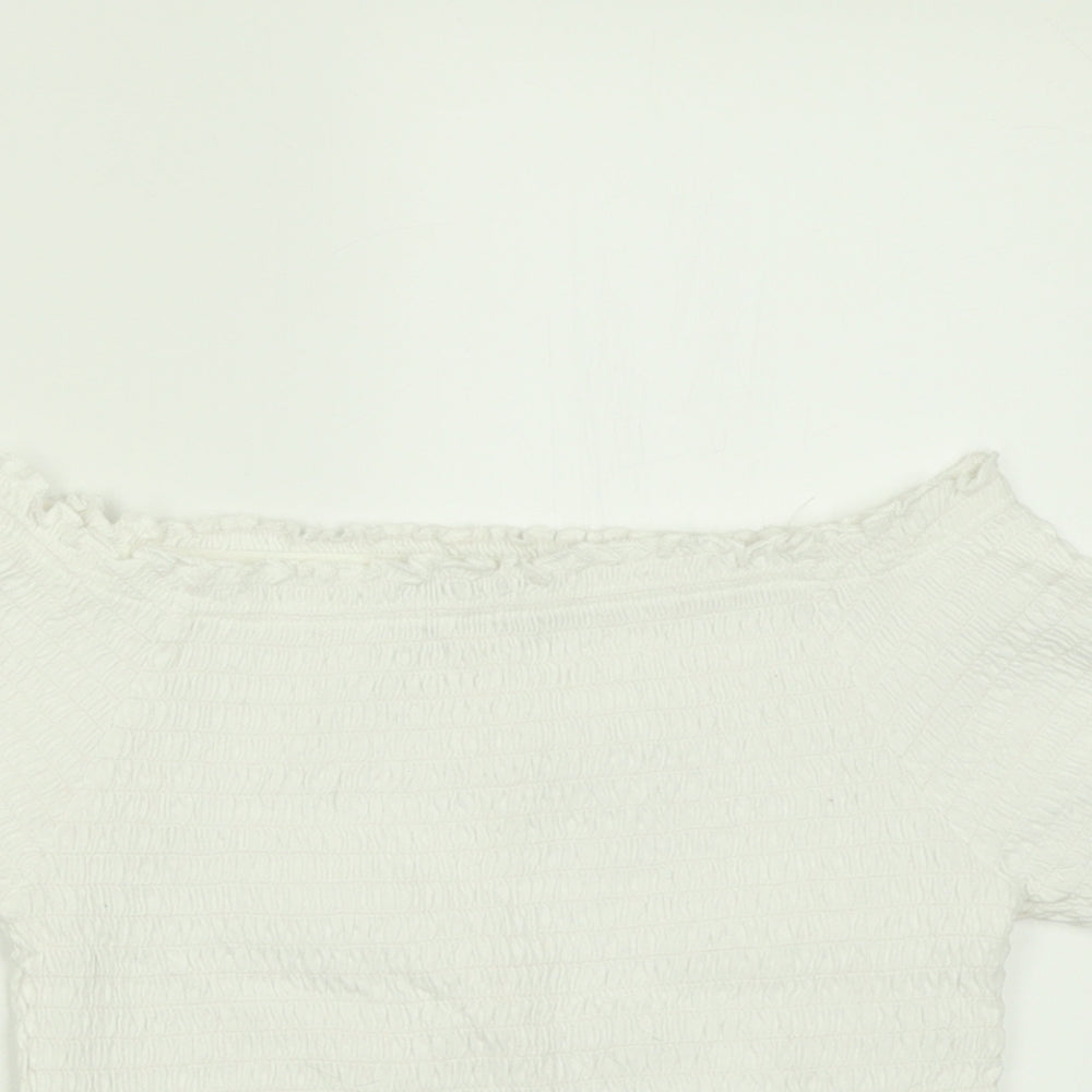 Primark Girls White  Cotton Cropped T-Shirt Size 11-12 Years Off the Shoulder Pullover