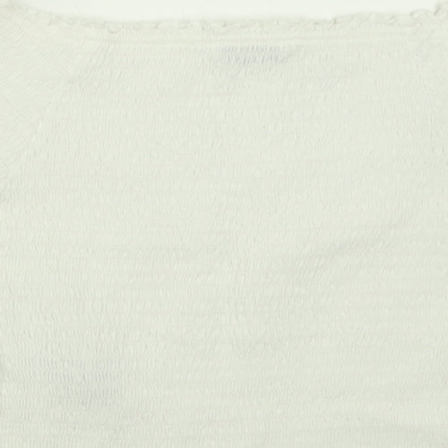 Primark Girls White  Cotton Cropped T-Shirt Size 11-12 Years Off the Shoulder Pullover