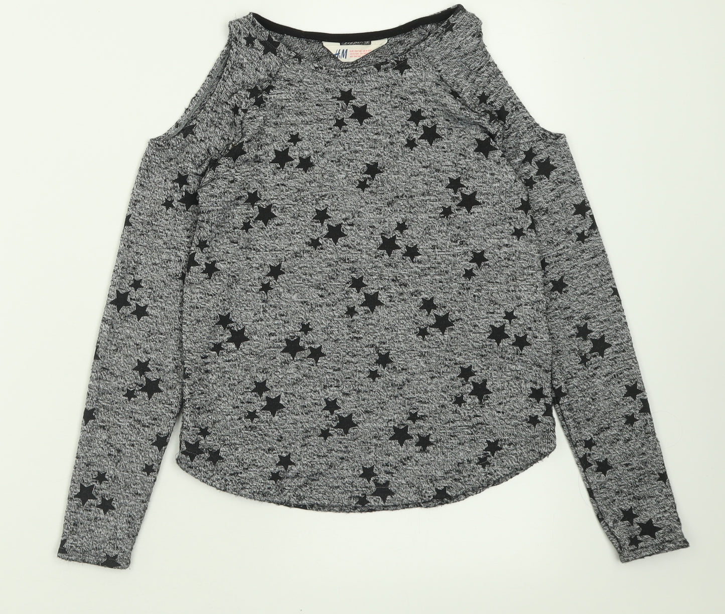 H&M Girls Grey Geometric Polyester Basic Casual Size 9-10 Years Crew Neck Pullover - Star Pattern