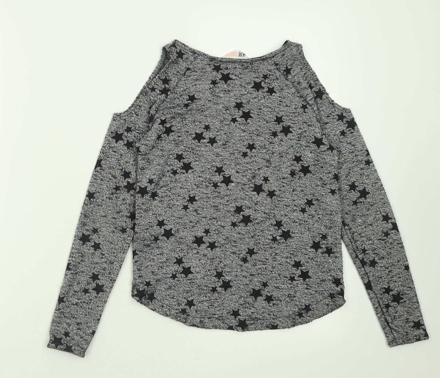 H&M Girls Grey Geometric Polyester Basic Casual Size 9-10 Years Crew Neck Pullover - Star Pattern