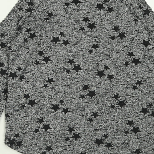 H&M Girls Grey Geometric Polyester Basic Casual Size 9-10 Years Crew Neck Pullover - Star Pattern