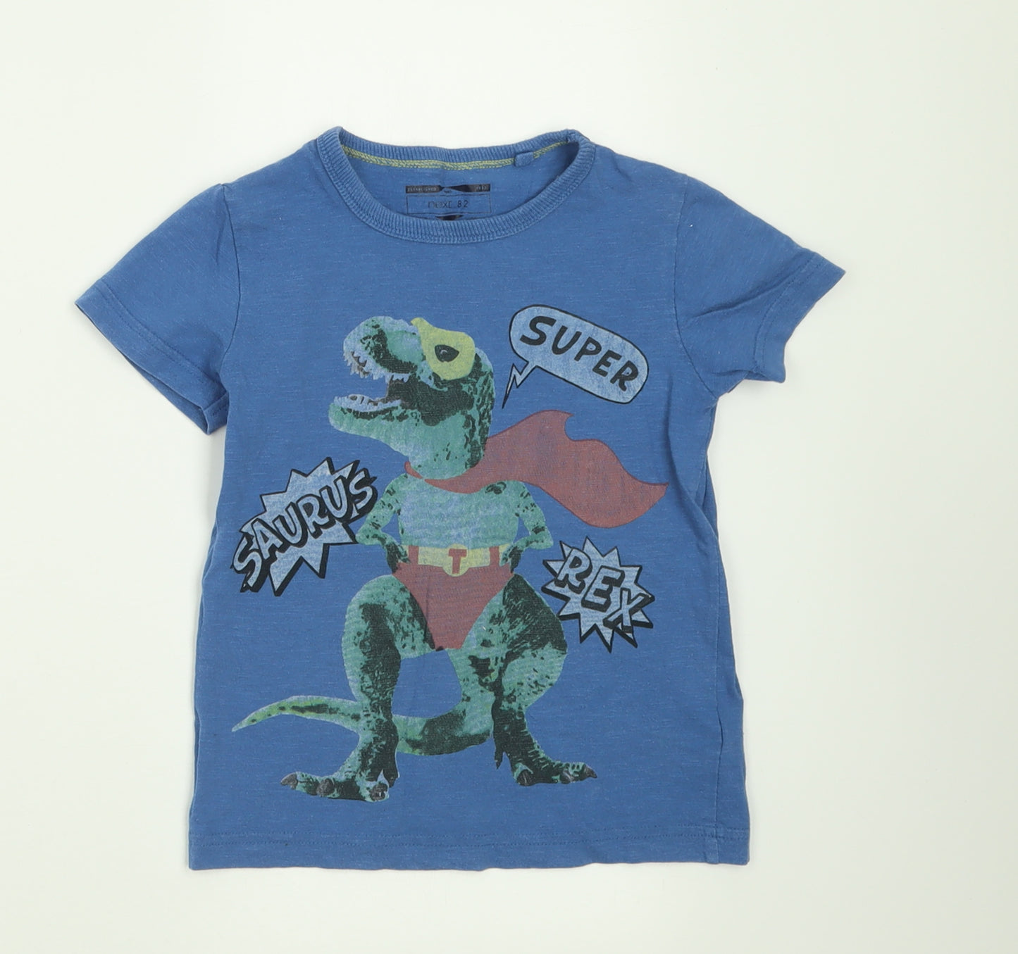 NEXT Boys Blue  Cotton Basic T-Shirt Size 3-4 Years Crew Neck Pullover - DInosaurs