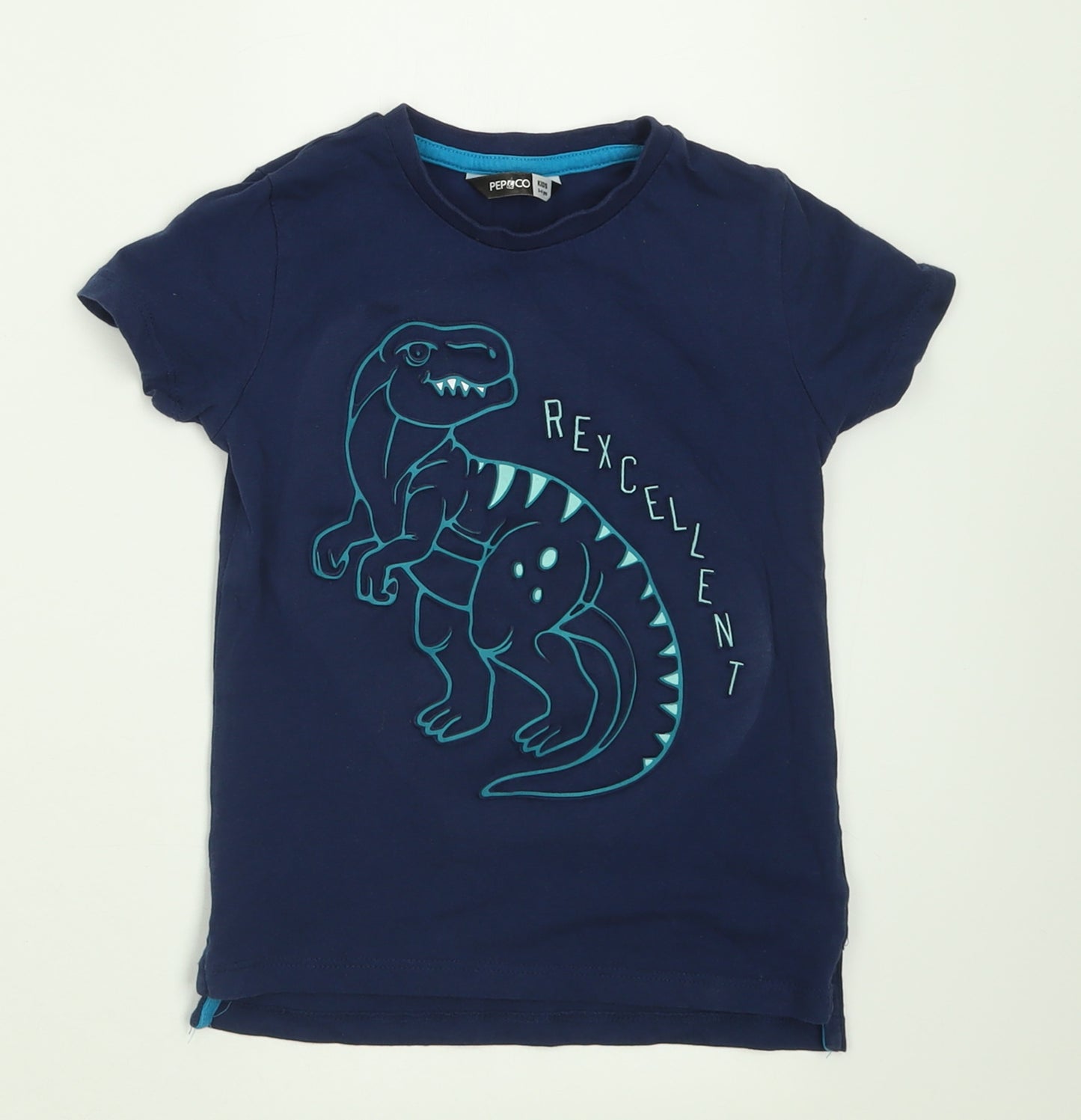 pep&co Boys Blue  Cotton Basic T-Shirt Size 3-4 Years Crew Neck Pullover - T-Rex
