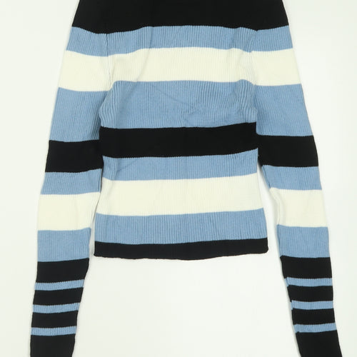 New Look Girls Blue Crew Neck Striped Acrylic Pullover Jumper Size 12-13 Years  Pullover