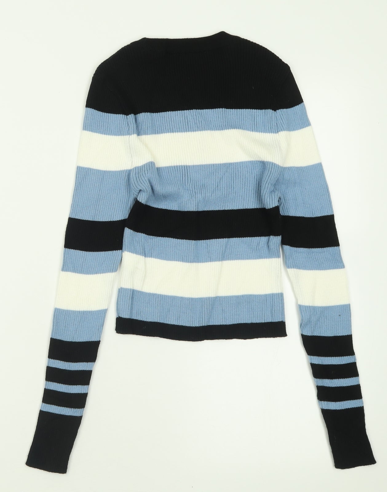 New Look Girls Blue Crew Neck Striped Acrylic Pullover Jumper Size 12-13 Years  Pullover