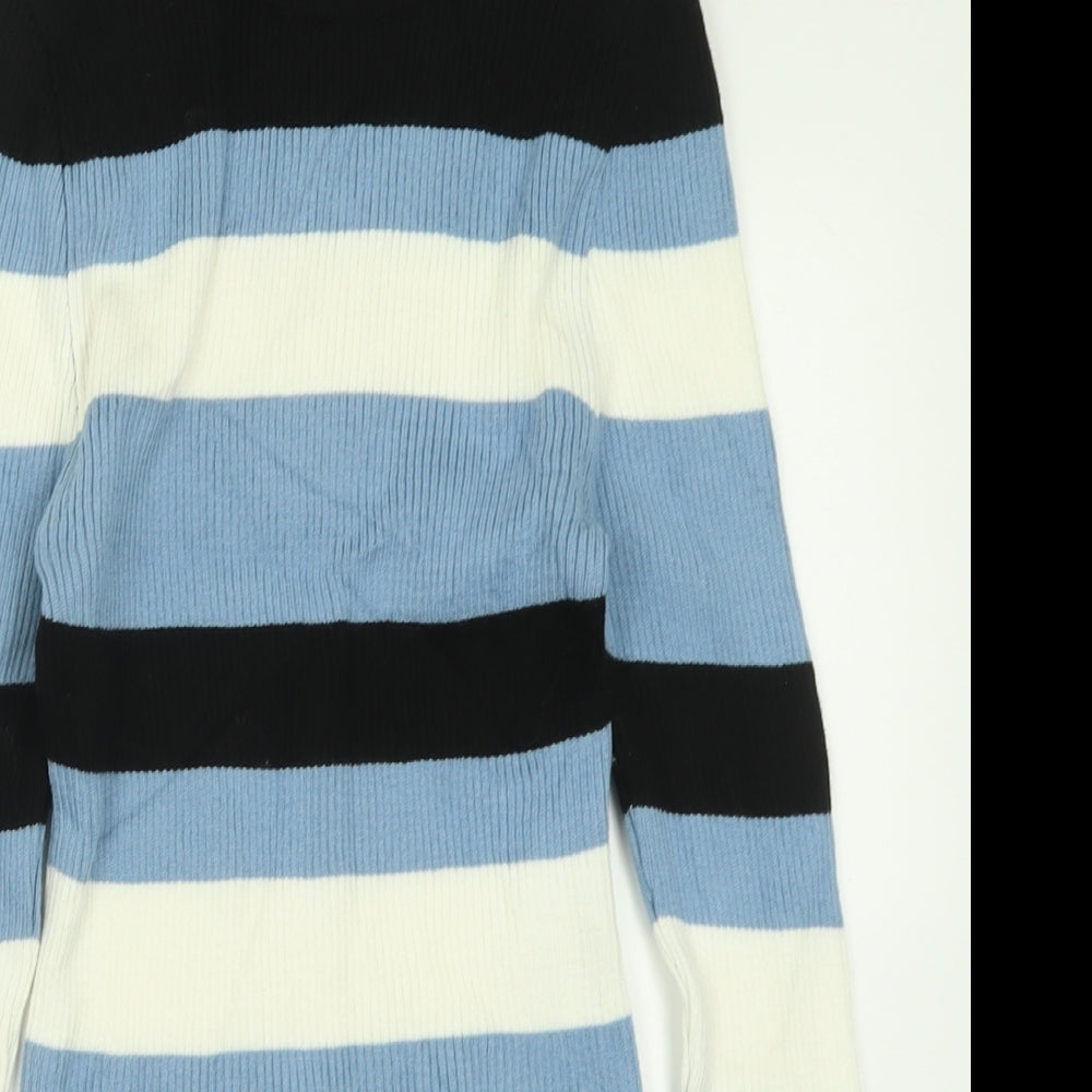 New Look Girls Blue Crew Neck Striped Acrylic Pullover Jumper Size 12-13 Years  Pullover