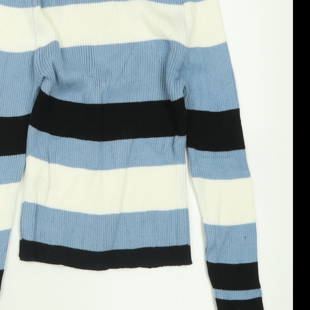 New Look Girls Blue Crew Neck Striped Acrylic Pullover Jumper Size 12-13 Years  Pullover