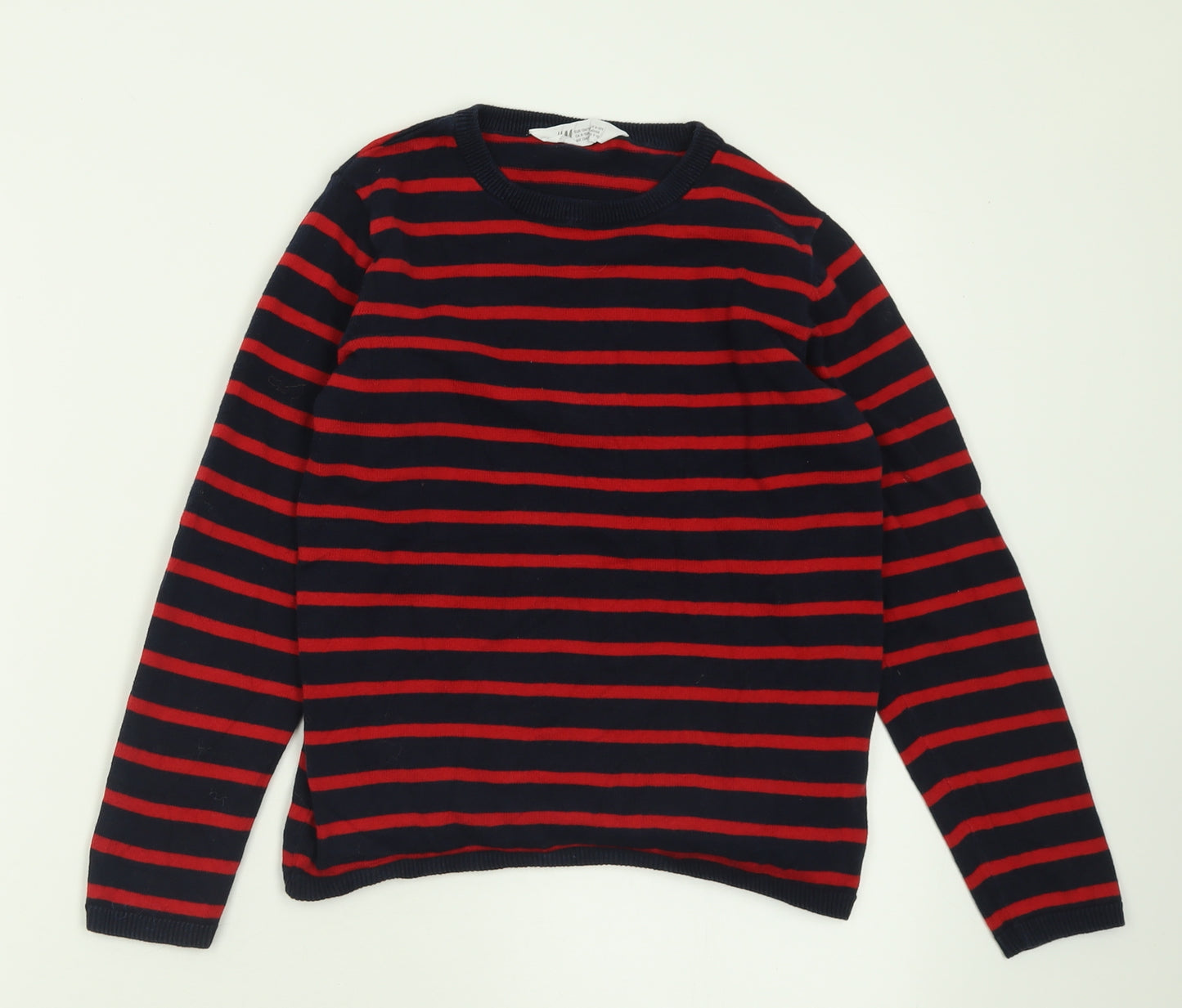 H&M Boys Red Crew Neck Striped Cotton Pullover Jumper Size 9-10 Years  Pullover