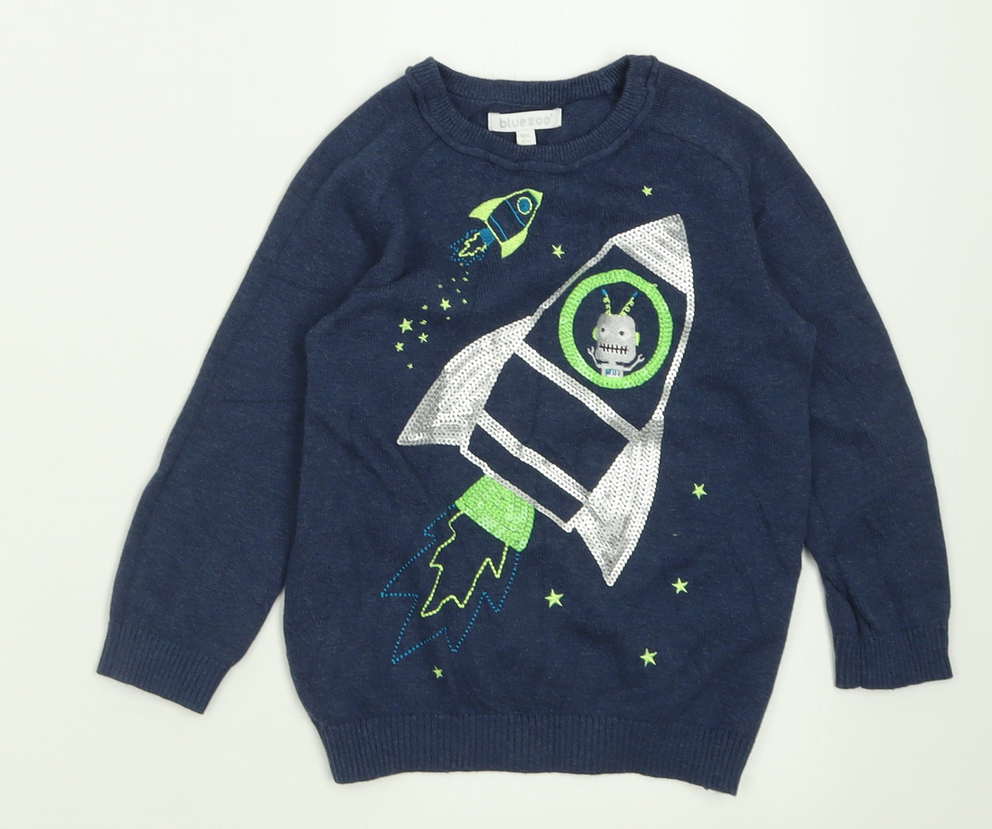 Blue Zoo Boys Blue Crew Neck  Cotton Pullover Jumper Size 3-4 Years  Pullover