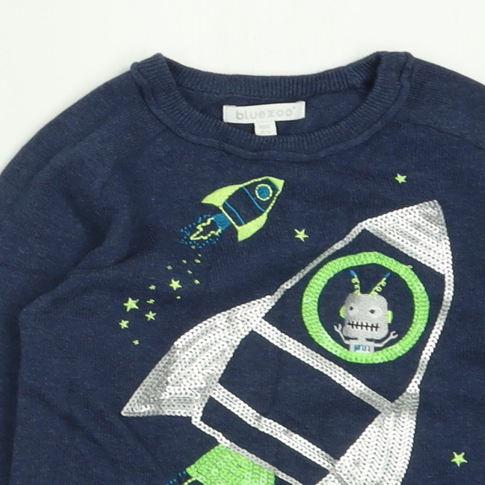 Blue Zoo Boys Blue Crew Neck  Cotton Pullover Jumper Size 3-4 Years  Pullover