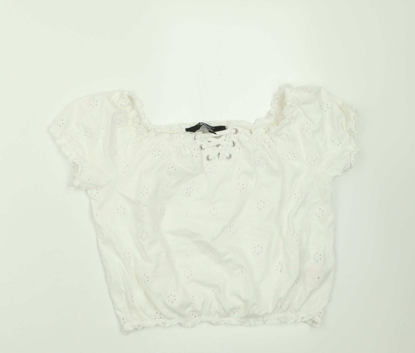 New Look Girls White Floral Cotton Basic T-Shirt Size 14-15 Years Off the Shoulder Pullover