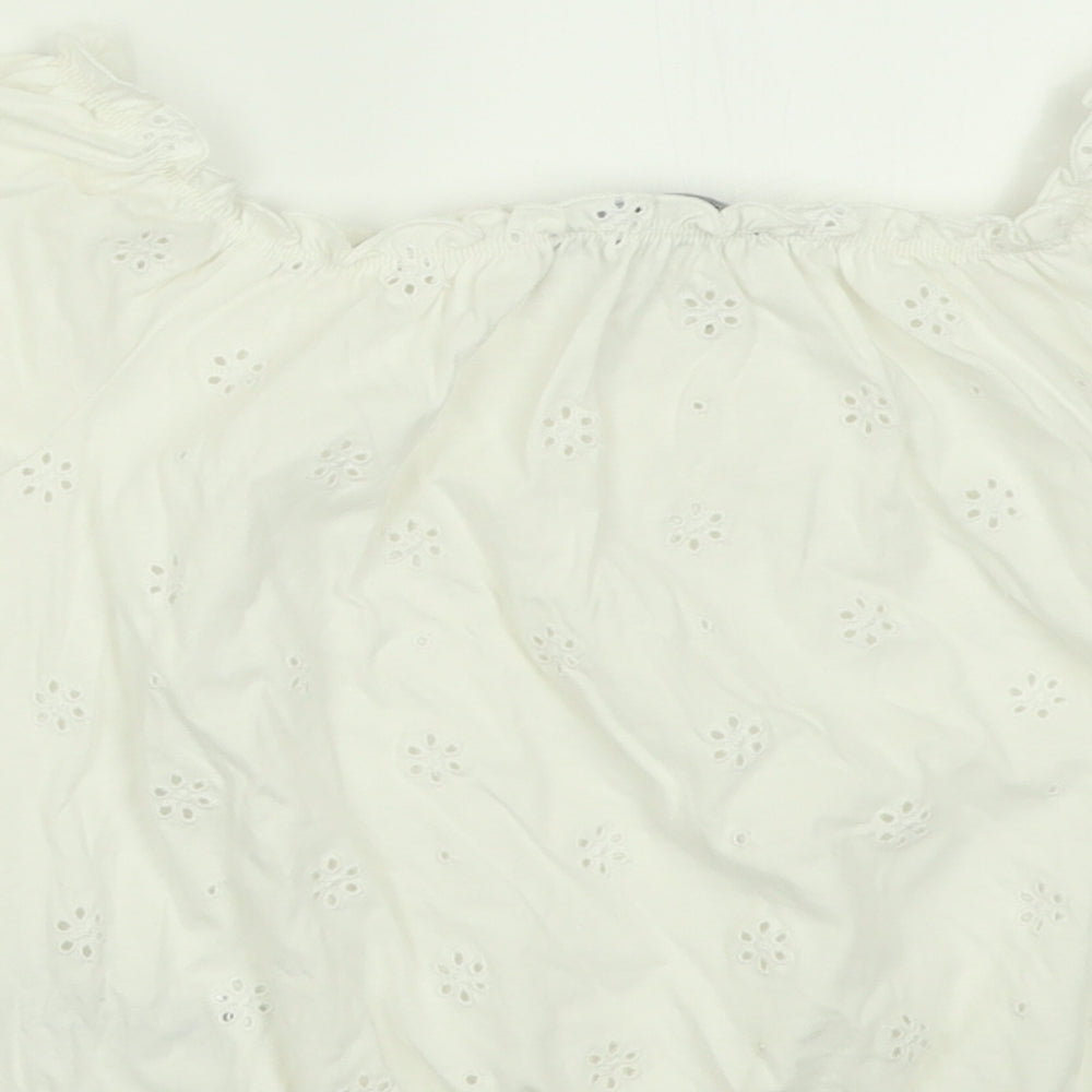 New Look Girls White Floral Cotton Basic T-Shirt Size 14-15 Years Off the Shoulder Pullover