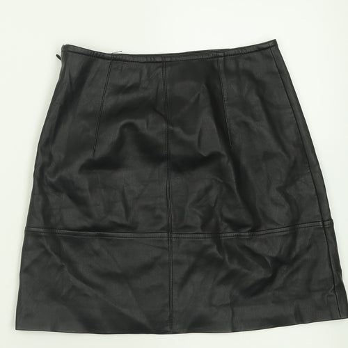 H&M Womens Black  Polyester A-Line Skirt Size 6   Zip