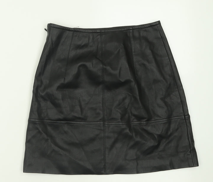 H&M Womens Black Polyester A-Line Skirt Size 6 Zip