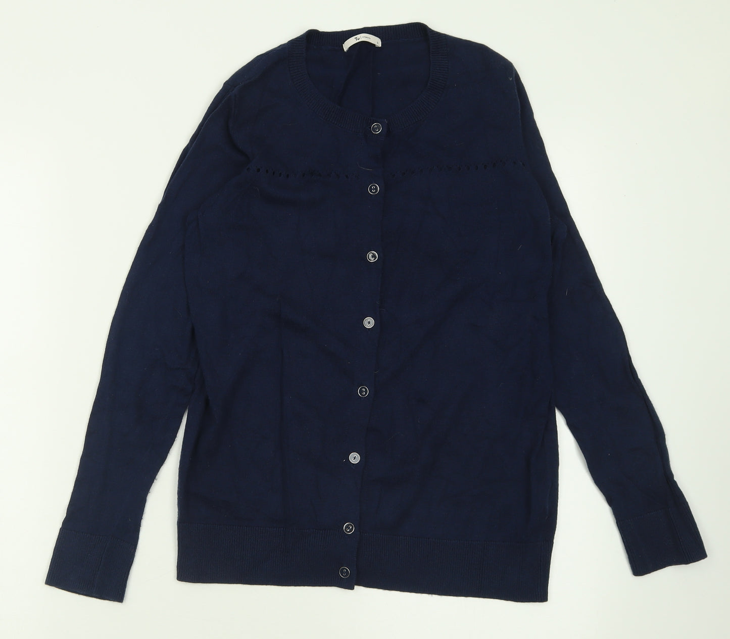 TU Womens Blue Crew Neck  Cotton Cardigan Jumper Size 12