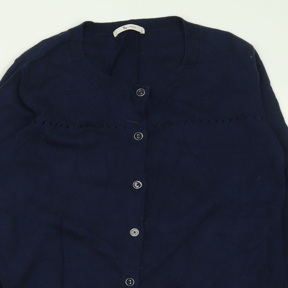 TU Womens Blue Crew Neck  Cotton Cardigan Jumper Size 12