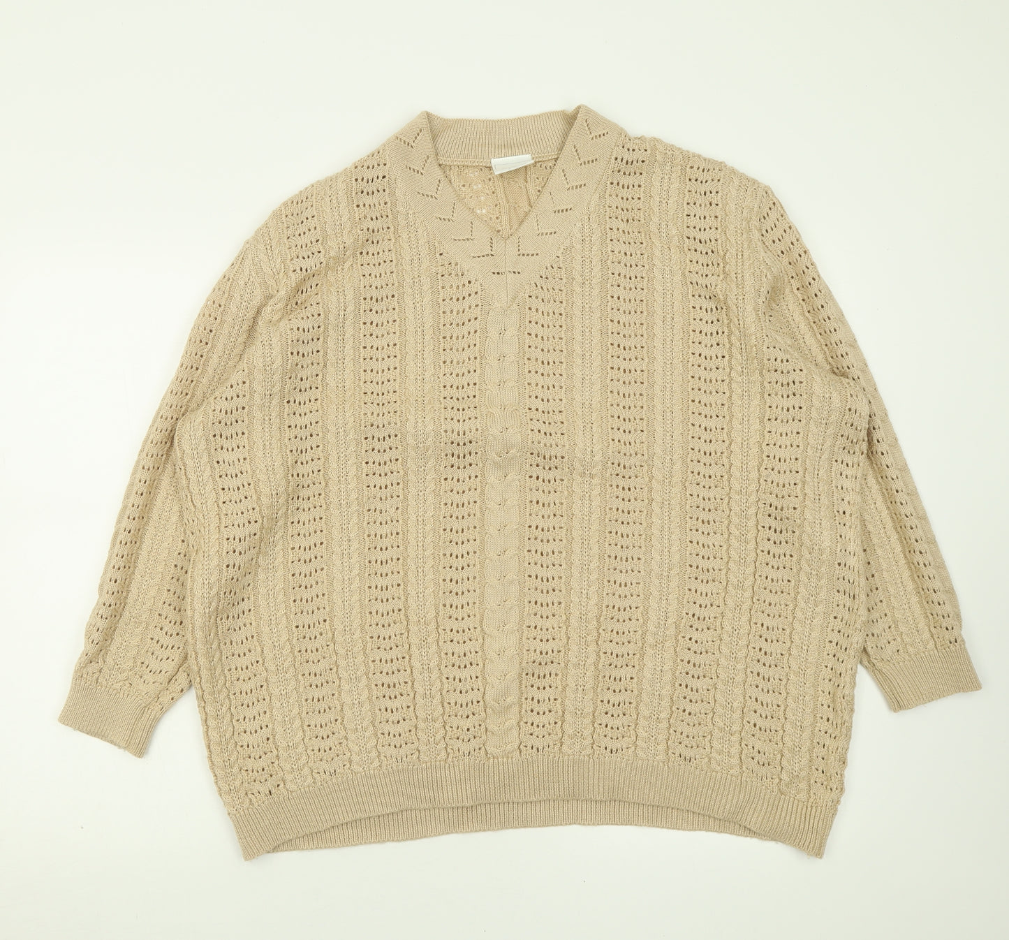 Classic Womens Brown V-Neck  Acrylic Pullover Jumper Size 20